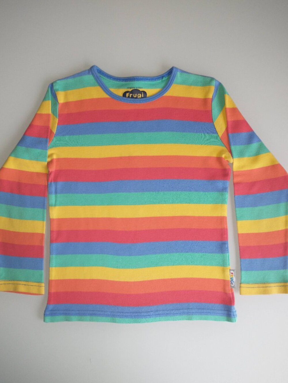 Frugi Kids Rainbow Stripe Long Sleeve Shirt Organic Cotton Top Size 4-5 Years